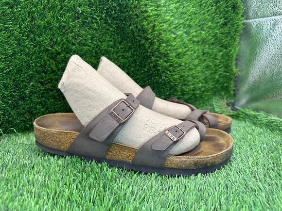 Birkenstock Shoes - Birkenstock Mayari Birko-Flor Slide Sandal Unisex M7/W9 Brown Leather Dual Strap